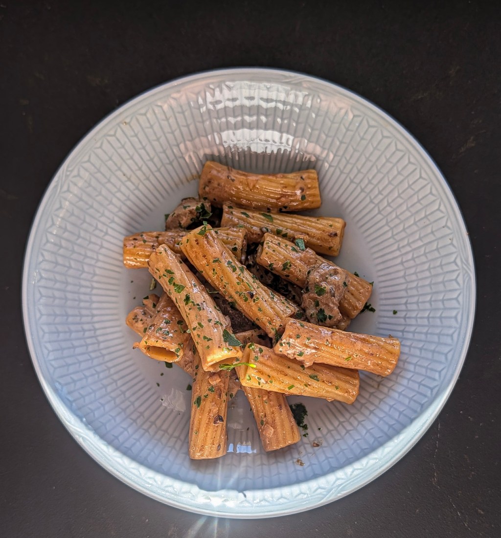Oxfilépasta med trattkantareller – på 160 g oxfilé
